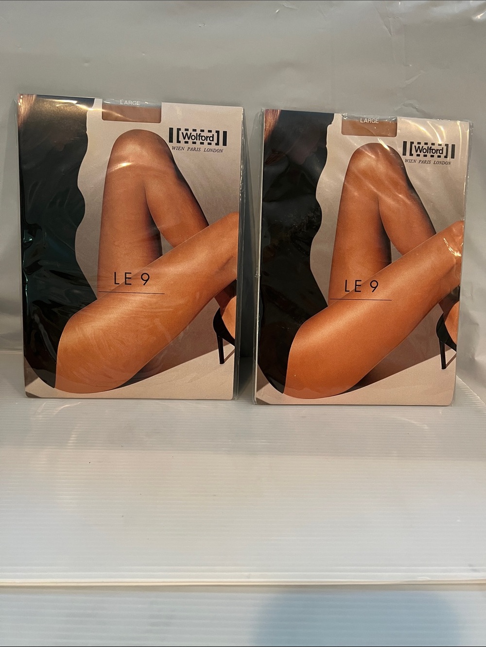Wolford LE 9 Sz L Gobi Nude Two Pair of Sheer Pantyhose - New Sealed